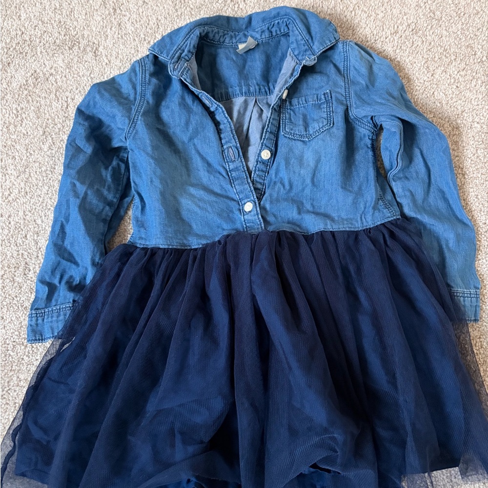 Girls Denim Top with Navy Tulle Skirt